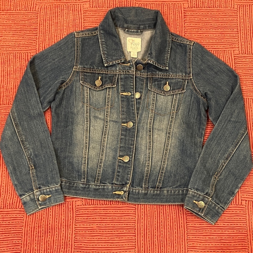 Large 10-12 years Blue Jean Jacket with butterfly motif on buttons